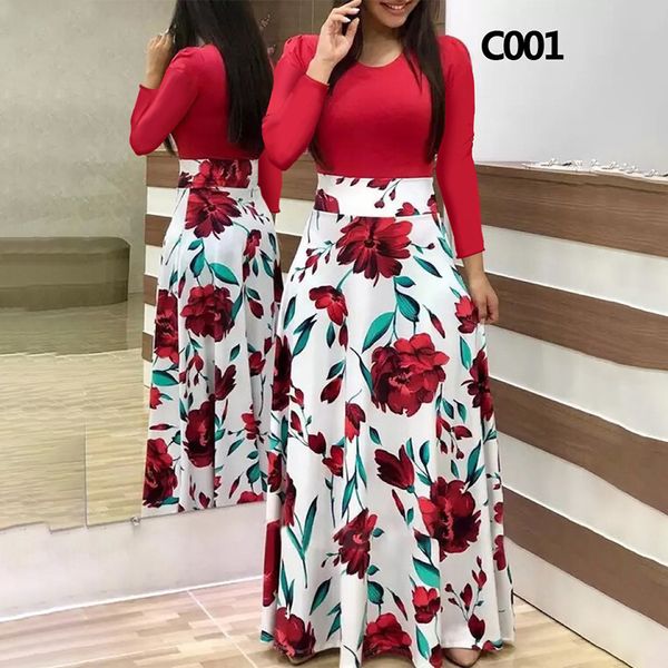 Robes grande taille grande taille femmes automne impression couture fleur longue robe de banquet rouge robe moulante élégante femme sexy super longues robes 230715