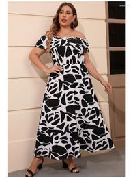 Plus size jurken producten verkopen klassiek met sfeervolle gegolfde lange rok vrouwelijke koe print eenvoudige woorden kraagjurk