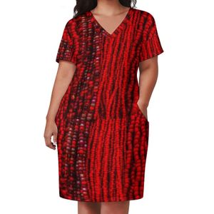Plus size jurken rode kralen printjurk plus maat moderne kunst Koreaanse mode casual jurk dames vakantie v nek vintage jurken cadeau 230506