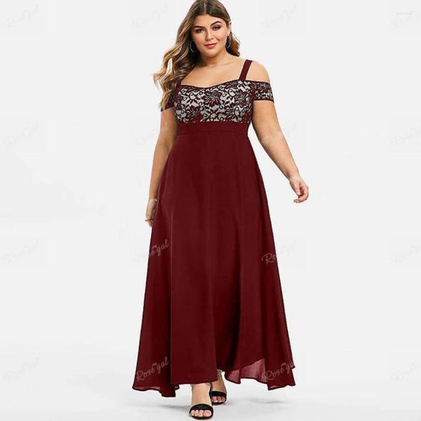 Robes de grande taille ROSEGAL dentelle panneau en mousseline de soie épaule froide Maxi robe semi-formelle élégante cheville-longueur robes de bal fête 6xL