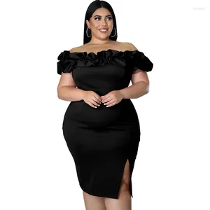 Robes de grande taille robe de soirée à volants femme épaule dénudée tissu luxe dîner soirée Mini tenue 2023 été élégant jolies femmes