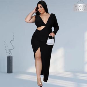 Vestidos de talla grande Sexy para mujer ahueca hacia fuera el cuello en V sólido elegante fiesta Bodycon Maxi vestido Club trajes venta al por mayor gota