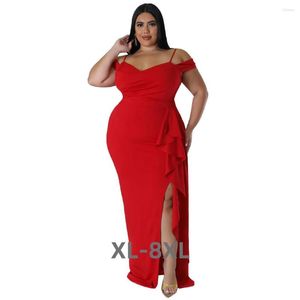 Robes grande taille Sexy femmes robe de soirée Spaghetti col en V manches courtes côté fendu volants élégant décontracté partie 3xl 4xl 5xl 6xl