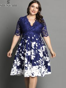 Plus size jurken SHESTARR maat kant korte mouw bedrukt hoge taille swingjurk mode curvy zomer chic en elegant 230824