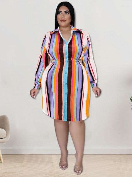 Grande taille robes chemise robe femmes pansement Corset creux Ropa Mujer automne rayé imprimé Sexy surdimensionné bureau dame 2022