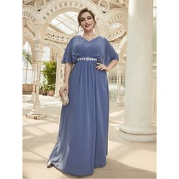 Robes de grande taille Taille en mousseline de soie plissée robe ample 5XL6XL grand 2023 été châle à manches courtes multicolore élégant Maxi pour les femmes 230905