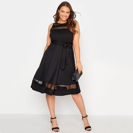 Plus size jurken maat elegant mouwloos zomer feestjurk mesh paneel zwarte avondjurk grote fit en flare aline midi 230920