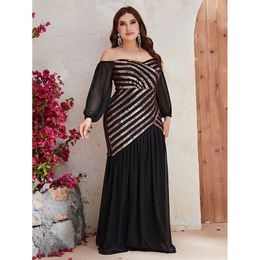 Plus la taille Robes Taille Hors Épaule En Mousseline De Soie Lâche Robe De Soirée 4XL5XL Grand Rayé Sequin Partie De Luxe Mode Maxi Dres 2023 230727