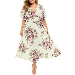 Plus size jurken maat xl-5xl vrouwen bloemen chiffon bloemenjurk bohemian stijl strand zomer stedelijke zigeuner mode ropa mujer 230518