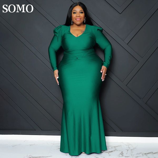 Robes grande taille couleur unie élégante robe de soirée à manches longues taille femmes vêtements Sexy col en V automne Maxi gros goutte 230518