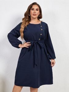 Robes grande taille solide grande taille ample à lacets robe col rond Feminino fête