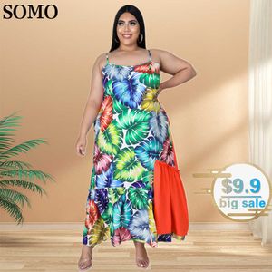 Plus La Taille Robes Somo 5xl Bohême D'été Femmes Maxi Long Dreeses Mode Fleur Imprimé Spaghetti Strap Robe En Gros Dropshipping 230307