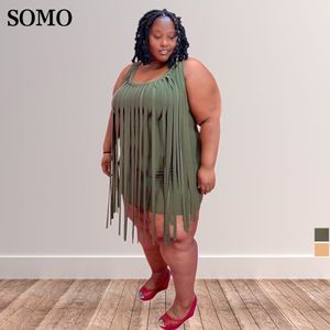 Vestidos de talla grande SOMO Tallas grandes Ropa de mujer Sin mangas Cuello redondo Borlas Color sólido Casual Mini vestidos para mujer Venta al por mayor Drop 230207