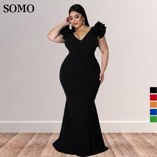 Robes grande taille SOMO fête de mariage dames robe de soirée femmes élégantes 5XL grande taille volants manches Maxi longues robes en gros goutte 230207