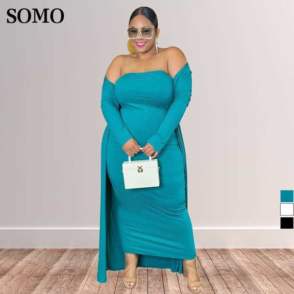 Vestidos de talla grande Somo Ropa de invierno para mujer Trajes de moda Vestido sin tirantes y cárdigan Conjuntos de dos piezas Venta al por mayor Dropshipping 230307