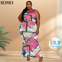 Plus size jurken Somo vrouwen kleding zomerkleding maxi lange slanke mouwloze gedrukte feestjurk groothandel dropshipping 230307