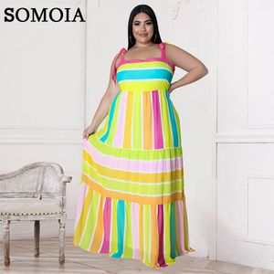 SOMOIA grande taille femmes vêtements été robe bohème Plaid dos ouvert fermeture éclair décontracté robes de soirée en gros goutte 230207