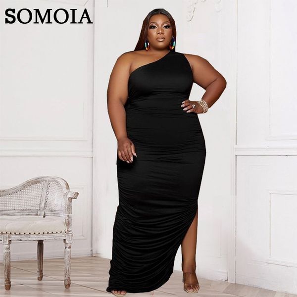 SOMOIA XL-5XL grande taille femmes vêtements élégant côté épaule fente couleur unie Sexy mode robe serrée en gros goutte 230209