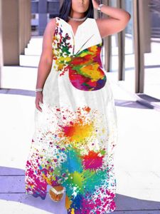 Robes grande taille Splash Ink Butterfly Print Pocket Design Dress Tie Dye V Neck Figure Pint Tank Show Vestidos Maxi Sleevelss