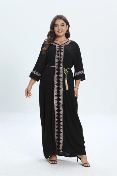 Vestidos de talla grande estilo africano Dashiki vestido de manga corta de algodón bordado cuello redondo Jilbab suelto Boubou Casual Abaya pañuelo para la cabeza