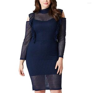 Robes de grande taille Style XL-4XL femmes à manches longues épaules dénudées robe Midi dames soirée élégante et décente