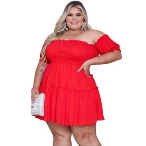 Plus size jurken Stijlvolle onregelmatige jurk pure rode maxi voor vrouwen één stuk elegante straatkleding mini rok feestvakantie