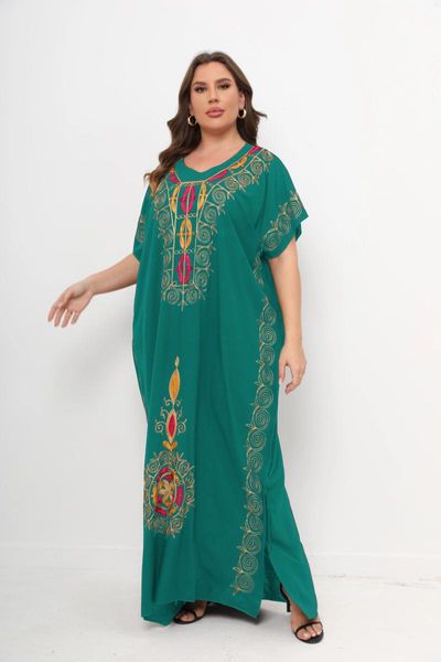 Robes grande taille été coton africain Abaya col rond Jilbab manches courtes Style ample Dashiki caftan dubaï rayure dame