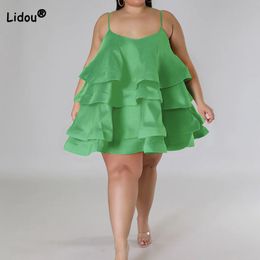 Plus size jurken zomerkleding voor vrouwen stevige kleur ruches mouwloze sexy vierkante kraag aanpassen de schouderband plus size prinses jurk 230520
