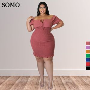 Plus la taille Robes Vêtements D'été Sexy Couleur Unie Taille pour Femmes Un Mot Col Mini Robe Hip Wrap Clubwear En Gros Drop 230612