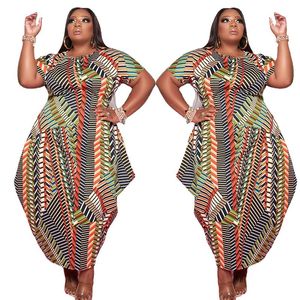 Robes grande taille robe d'été 5xl mode col rond manches courtes imprimé irrégulier femmes élégantes longue goutte en gros