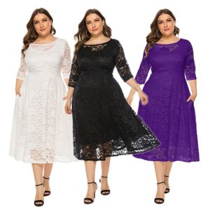 Robes grande taille Été élégant grande taille 5XL 6XL demi manches décontracté femmes robe mi-longue dentelle printemps femmes tailles fête de mariage soirée 230130