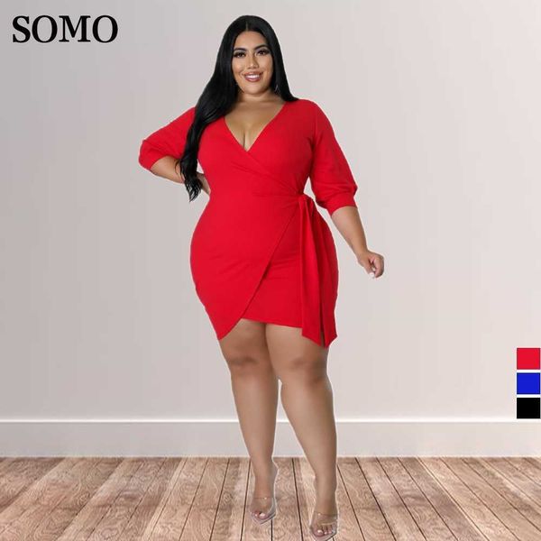 Vestidos de talla grande Moda de verano Ropa de mujer Sólido Media manga con cuello en v Vestido de noche sexy asimétrico Venta al por mayor Dropshipping 230307