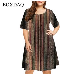 Vestidos de tallas grandes Verano de gran tamaño para mujer Tallas grandes Vestido vintage Casual Manga corta Estampado a rayas Damas Vestidos elegantes 4XL 5XL 6XL Ropa 230715