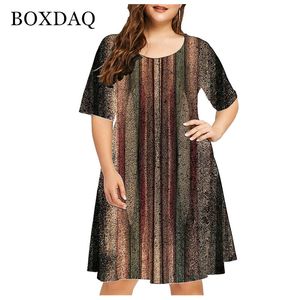 Robes grande taille été surdimensionné femmes grande taille robe Vintage décontracté à manches courtes imprimé rayé dames robes élégantes 4XL 5XL 6XL vêtements 230715