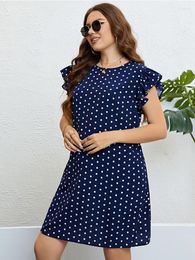 Vestidos de talla grande Vestido azul marino con volantes y lunares de verano Noche femenina