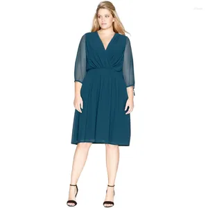 Robe d'été élégante en mousseline de soie, grande taille, col surplis, manchette à nouer, ligne a, fête, grand bureau, 6XL 7XL