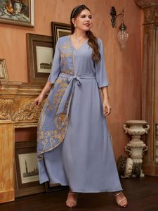 Plus size jurken toleen dames grote elegante maxi 2023 lente blauw abaya lange oversized feestavond moslim festival kleding