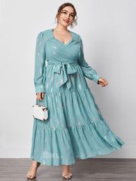 Plus size jurken toleen dames plus size elegante maxi jurken lente herfst luxe ontwerper lange mouw pailletten Turkse feest avondkleding 230506