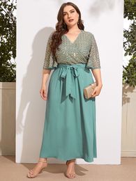 Vestidos de talla grande TOLEEN, vestidos largos de talla grande para mujer, verano verde, diseñador de lujo, elegante, a cuadros, fiesta de noche, boda, ropa turca 230506