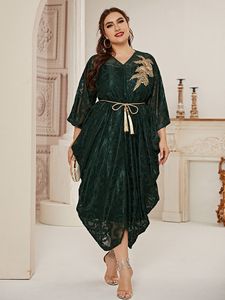 Plus size jurken toleen dames maat midi lente groene riem grote luxe elegante moslim avondfeest bruiloft festival kleding 230130