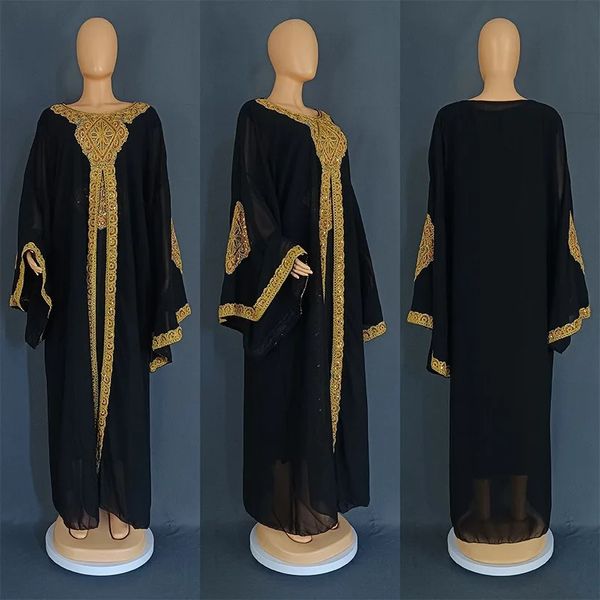 Robes grande taille Ensemble deux pièces de vêtements pour femmes africaines en 2023 vêtements traditionnels brodés d'or caftan islamique Abaya robe musulmane pour femmes 231207