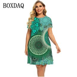 Plus Size Kleider Vintage Ethno-Stil 3D-gedruckte Kleider für Frauen Sommer Kurzarm Lose übergroße Damenkleid Plus Größe 4XL 5XL 6XL 230209