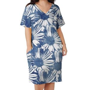 Plus size jurken waterverflora madeliefjes Casual jurk vrouw abstract bloemenprint ontwerp elegant vakantie v nek streetwear 5xlplus