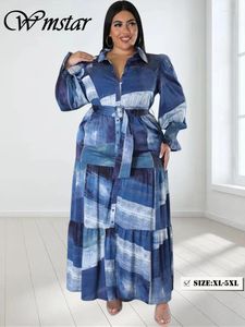 Robes de grande taille Wmstar pour les femmes cravate colorant imprimé avec poches Slash mode fête Maxi robe en gros goutte