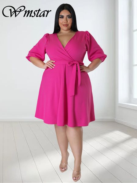 Robes grande taille Wmstar Robes grande taille pour femmes solide col en V élégant avec robe maxi bandage dans les vêtements d'été en gros Drop 230620