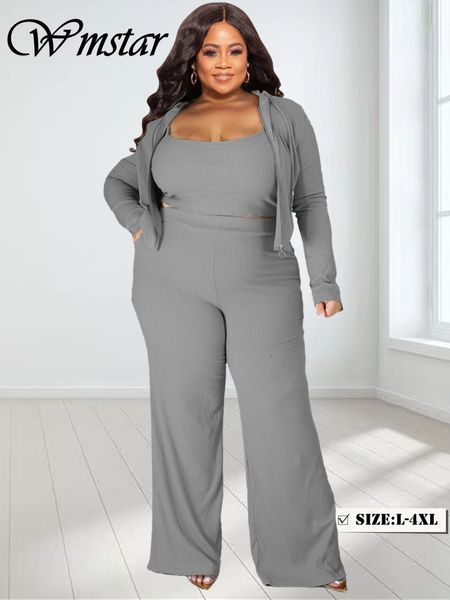 Robes grande taille Wmstar taille 2 pièces ensemble femmes vêtements à manches longues hauts gilet et pantalons ensembles Leggings correspondant en gros Dropshopping 230919