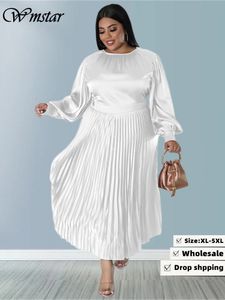 Plus size jurken wmstar maat voor vrouwen herfstkleding vast o nek geplooide elegant feest zoete maxi jurk groothandel druppel 230130