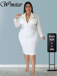 Robes de grande taille Wmstar taille pour les femmes à manches longues maille patchwork sexy col en V élégant robe maxi bureau dame en gros goutte 230824