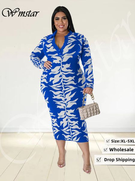 Robes grande taille Wmstar taille pour femmes imprimé col en V à manches longues chemises Maxi robe élégant bureau dame en gros goutte 230518