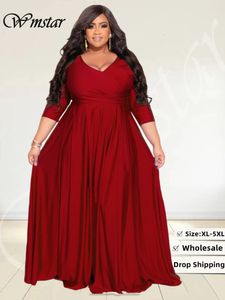 Plus size jurken wmstar size feest voor vrouwen herfstkleding v nekband grote zoom elegante maxi jurk groothandel druppel 230130